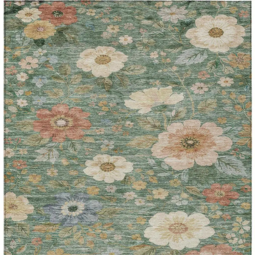 3' X 5' Green And Brown Floral Washable Indoor Outdoor Area Rug Homeroots Outdoor