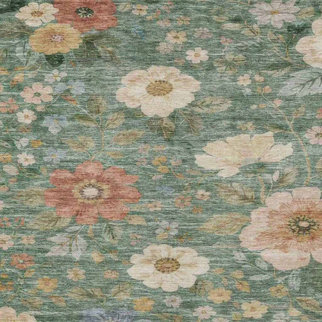 3' X 5' Green And Brown Floral Washable Indoor Outdoor Area Rug Homeroots Outdoor