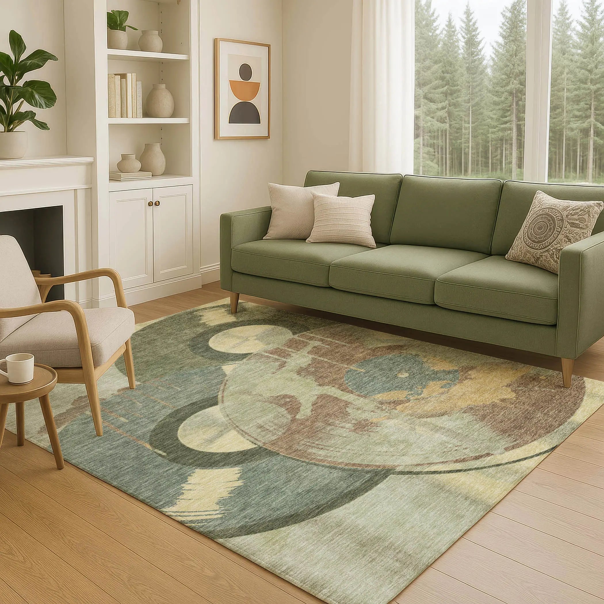3' X 5' Green And Brown Geometric Washable Indoor Outdoor Area Rug Homeroots Outdoor