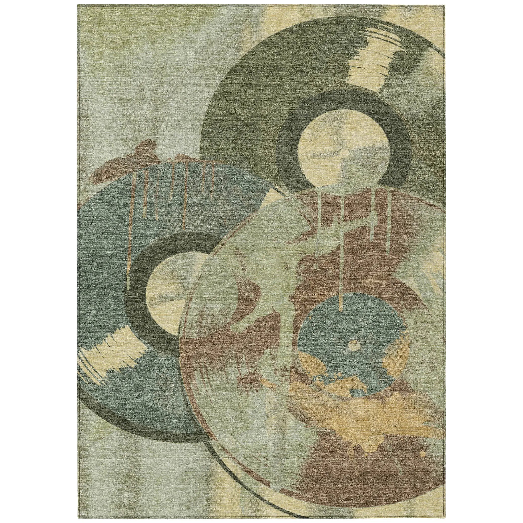 3' X 5' Green And Brown Geometric Washable Indoor Outdoor Area Rug Homeroots Outdoor