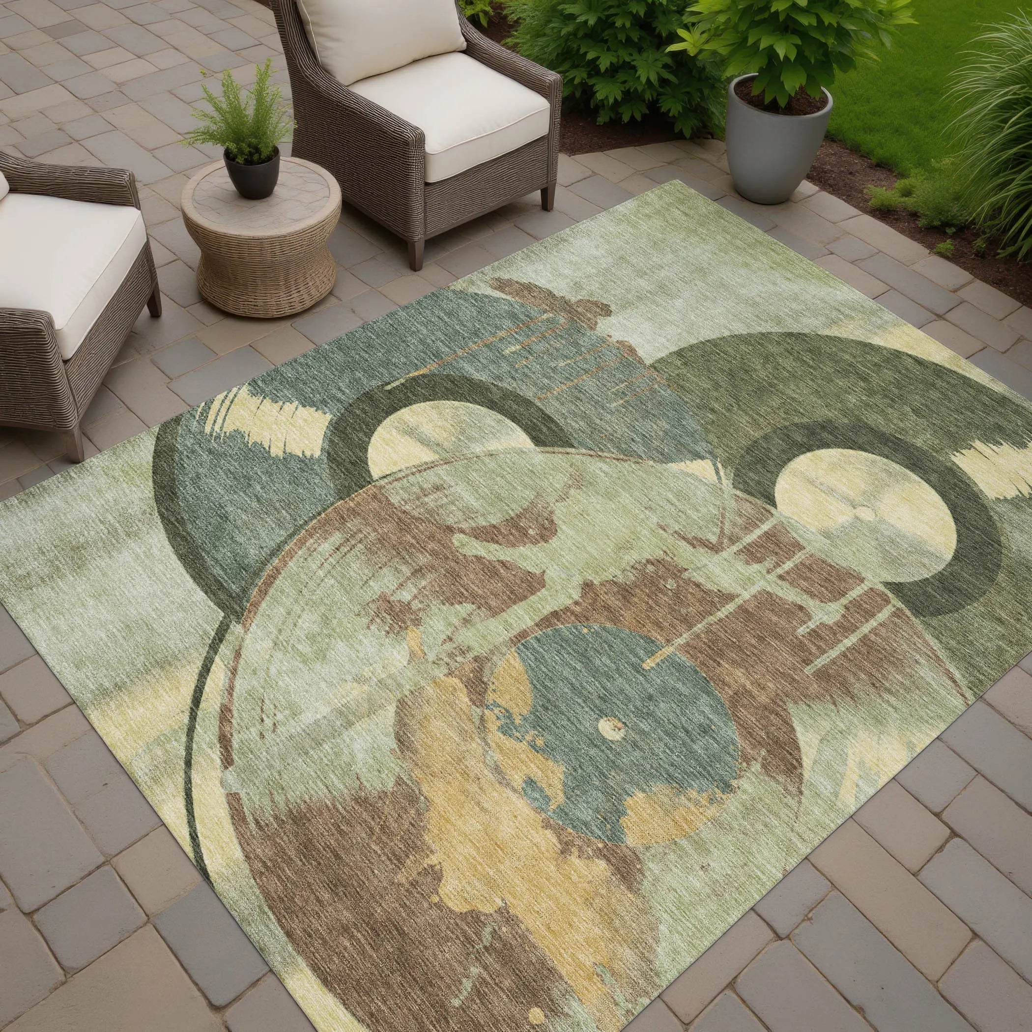 3' X 5' Green And Brown Geometric Washable Indoor Outdoor Area Rug Homeroots Outdoor
