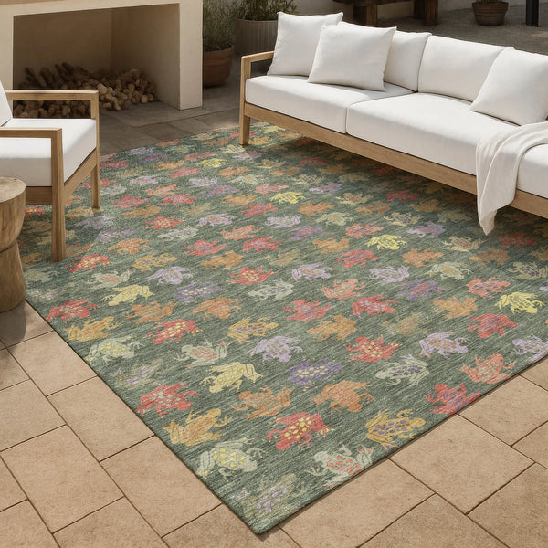 3' X 5' Green And Brown Geometric Washable Indoor Outdoor Area Rug Homeroots Outdoor
