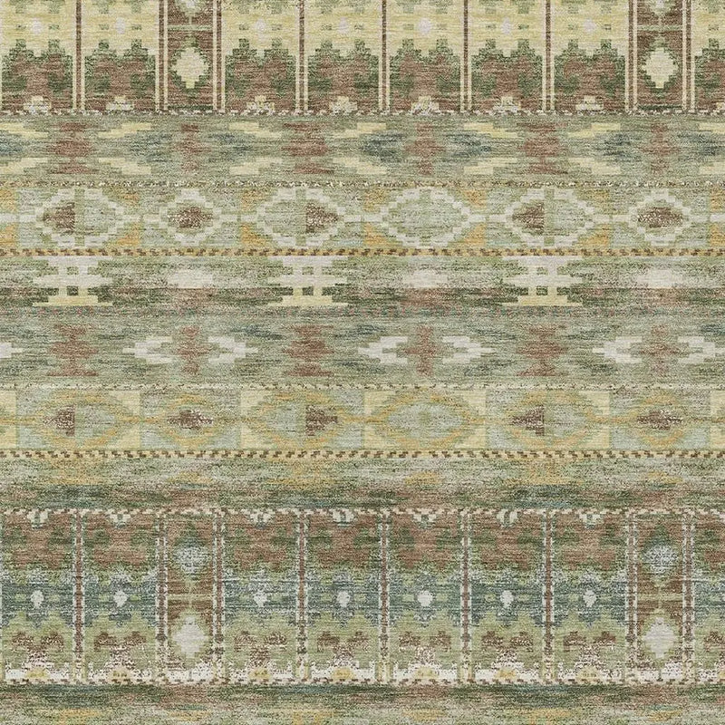 3' X 5' Green And Brown Geometric Washable Indoor Outdoor Area Rug Homeroots Outdoor