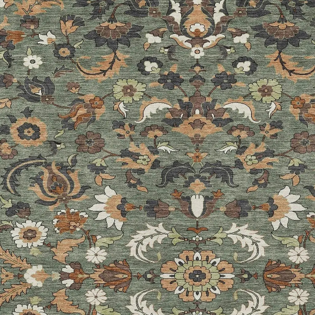 3' X 5' Green And Charcoal Floral Medallion Washable Indoor Outdoor Area Rug Homeroots Outdoor