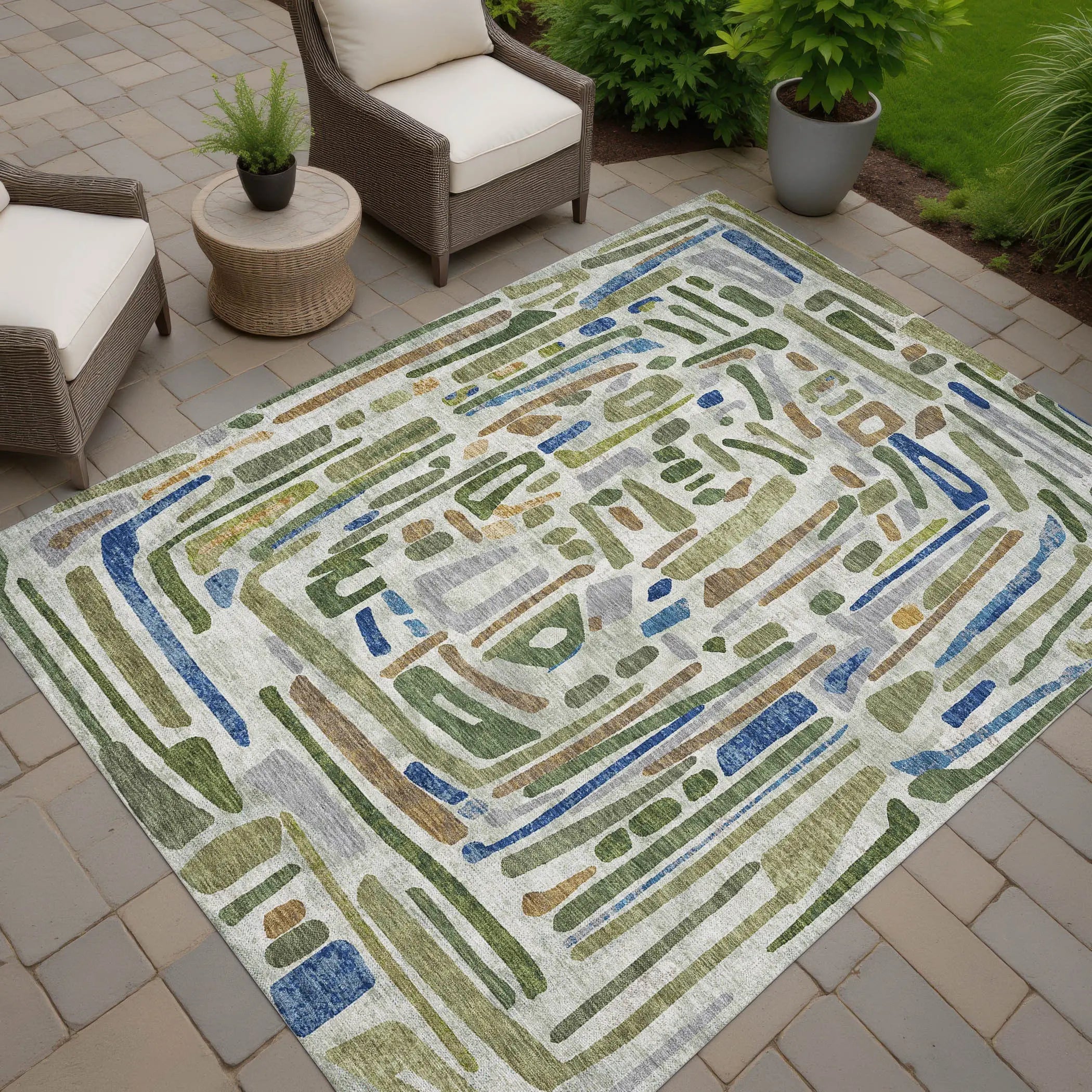 3' X 5' Green And Copper Abstract Washable Indoor Outdoor Area Rug Homeroots Outdoor