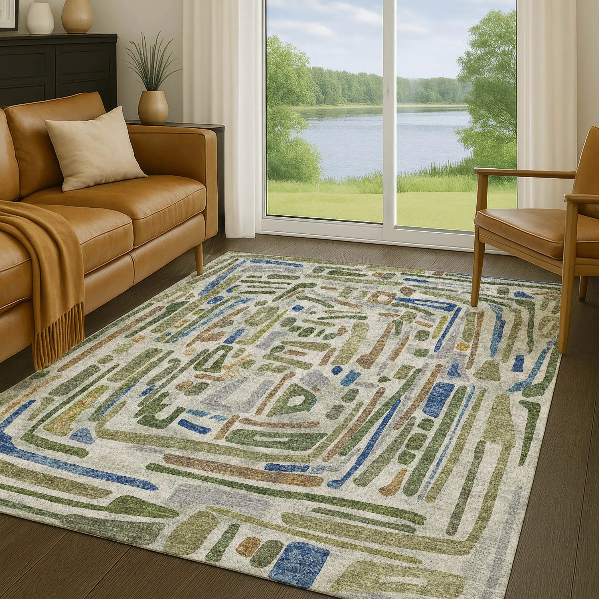 3' X 5' Green And Copper Abstract Washable Indoor Outdoor Area Rug Homeroots Outdoor