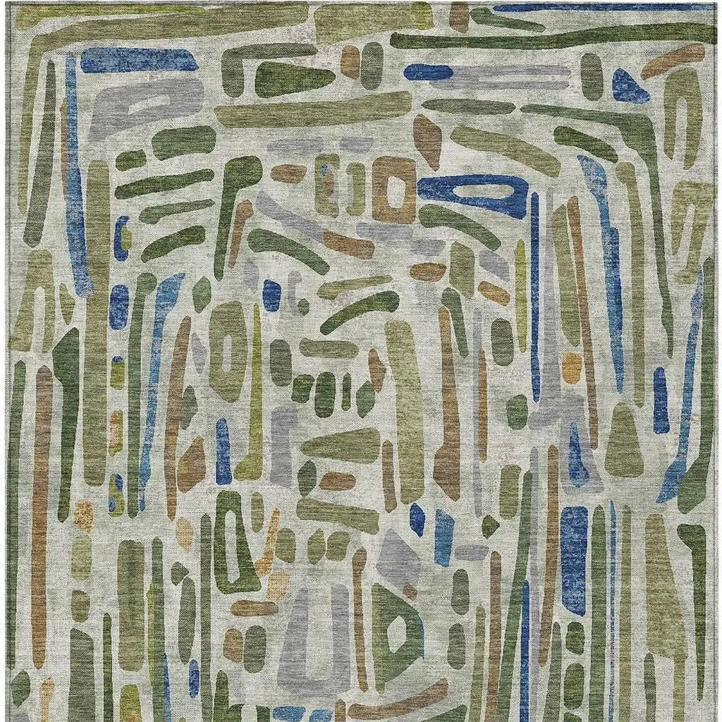 3' X 5' Green And Copper Abstract Washable Indoor Outdoor Area Rug Homeroots Outdoor