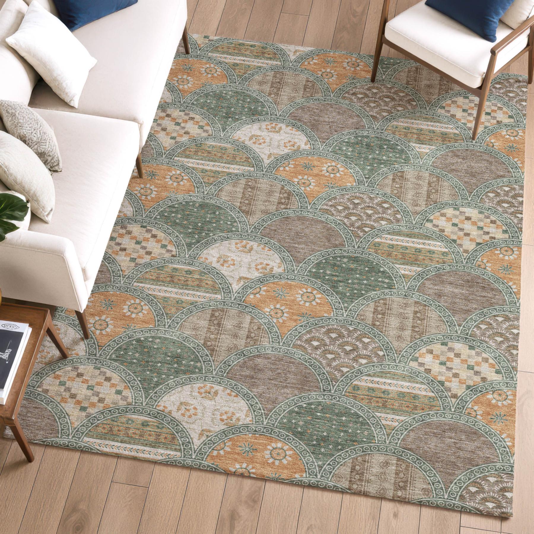 3' X 5' Green And Copper Geometric Washable Indoor Outdoor Area Rug Homeroots Outdoor