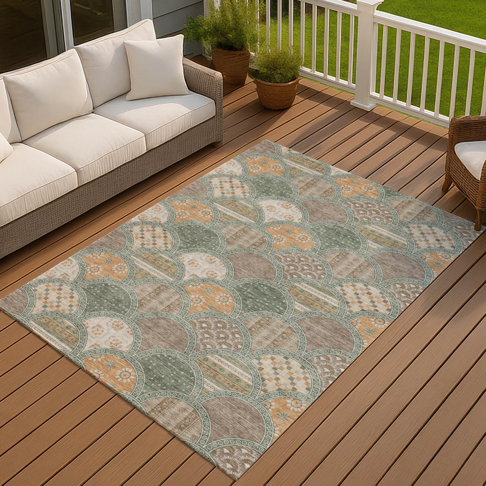 3' X 5' Green And Copper Geometric Washable Indoor Outdoor Area Rug Homeroots Outdoor
