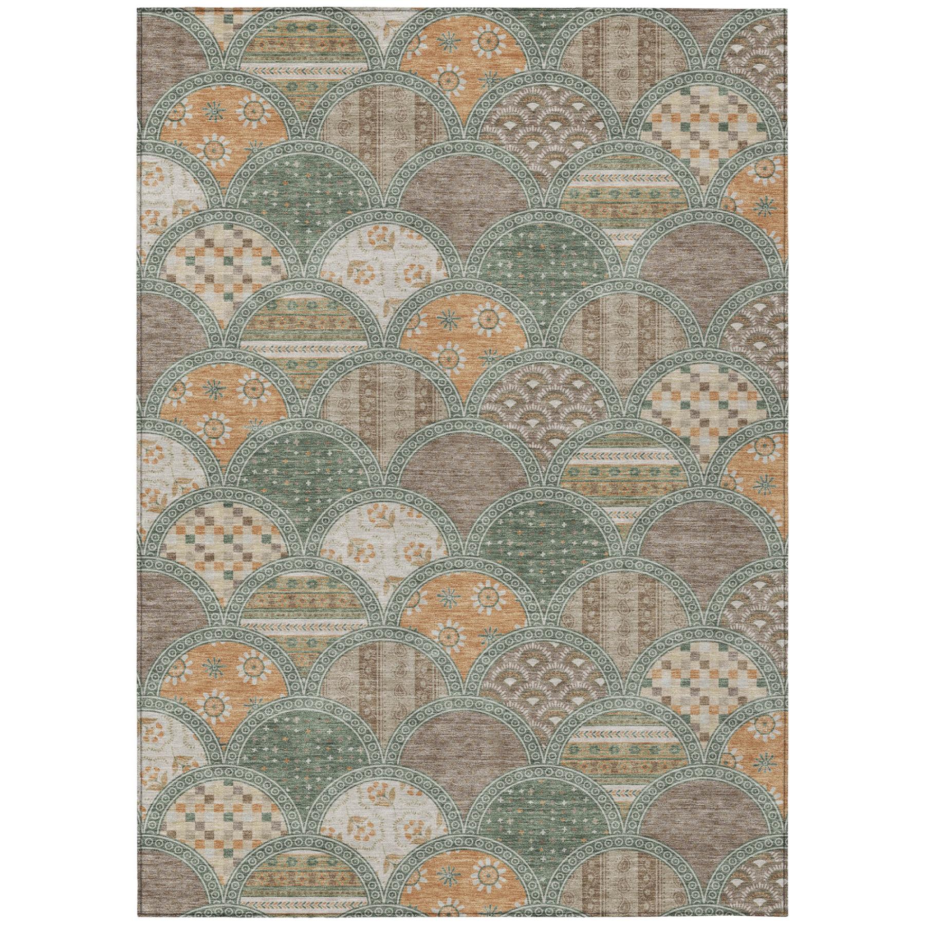 3' X 5' Green And Copper Geometric Washable Indoor Outdoor Area Rug Homeroots Outdoor