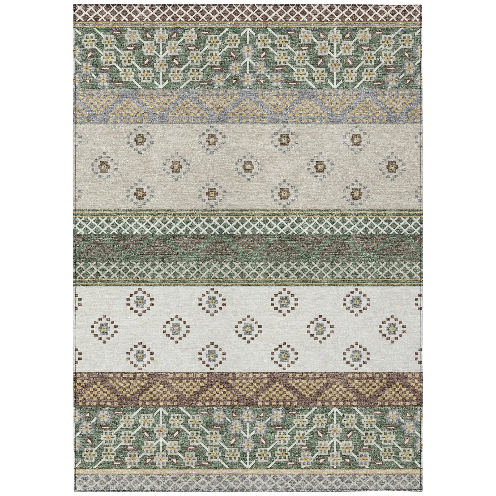 3' X 5' Green And Copper Striped Washable Indoor Outdoor Area Rug Homeroots Outdoor