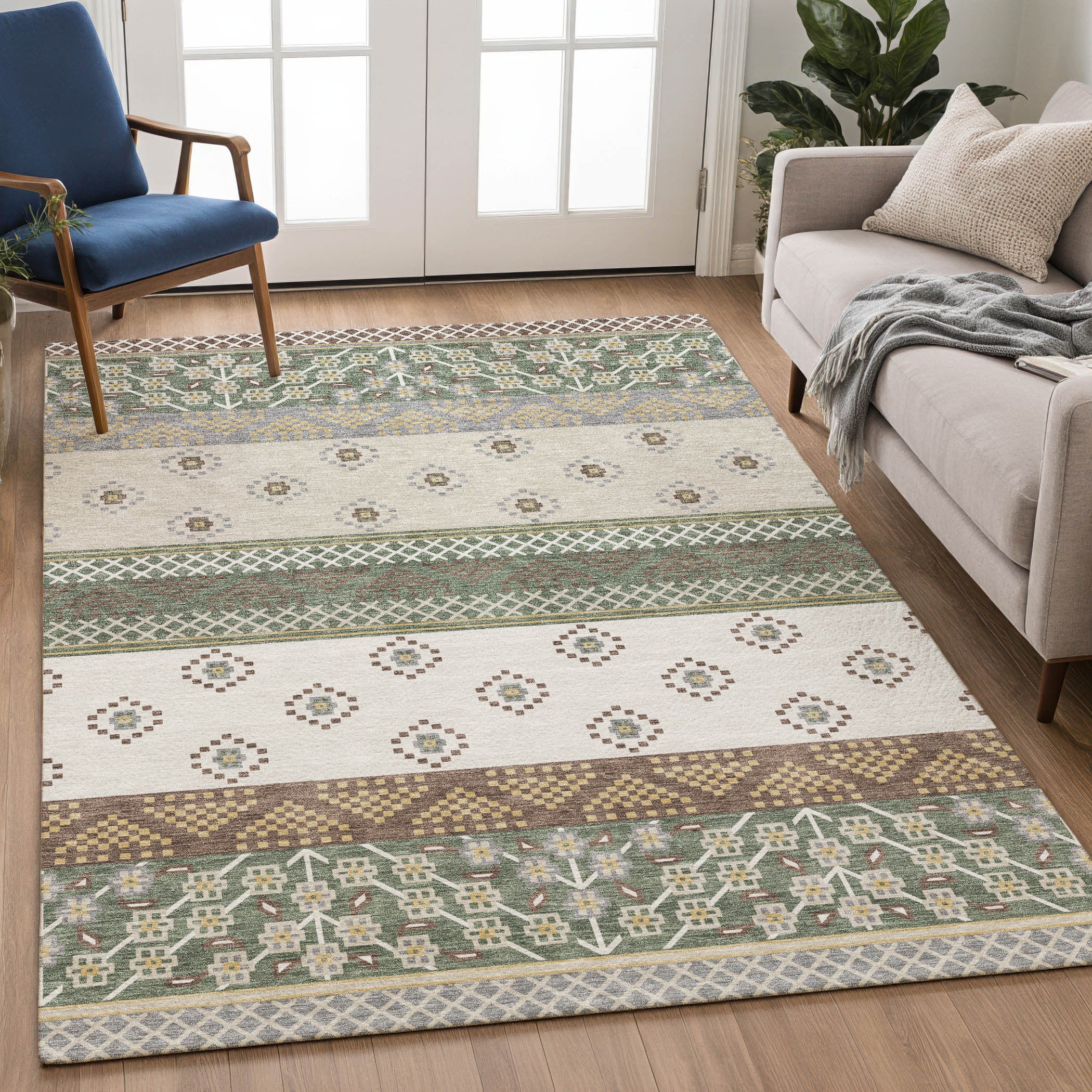 3' X 5' Green And Copper Striped Washable Indoor Outdoor Area Rug Homeroots Outdoor