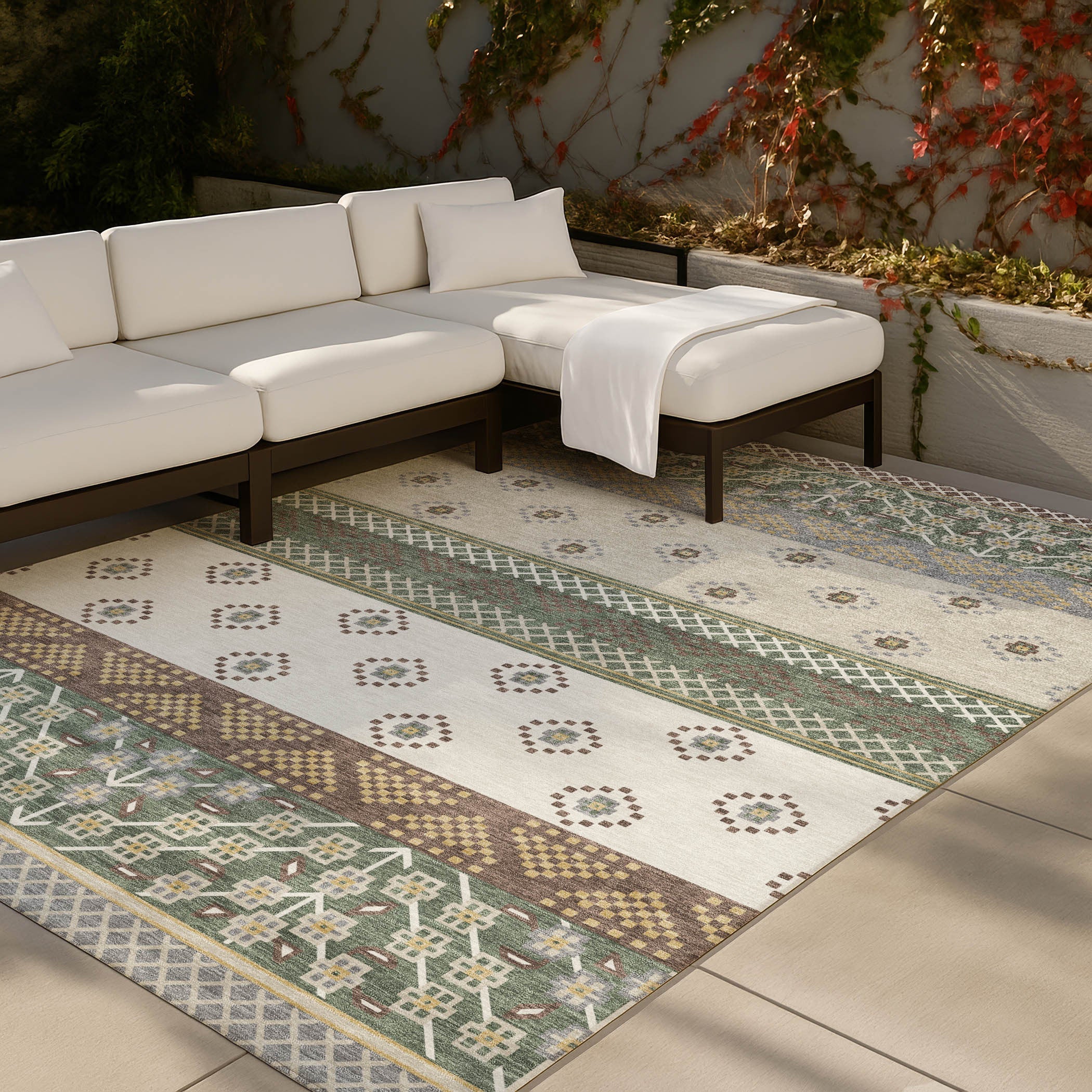 3' X 5' Green And Copper Striped Washable Indoor Outdoor Area Rug Homeroots Outdoor