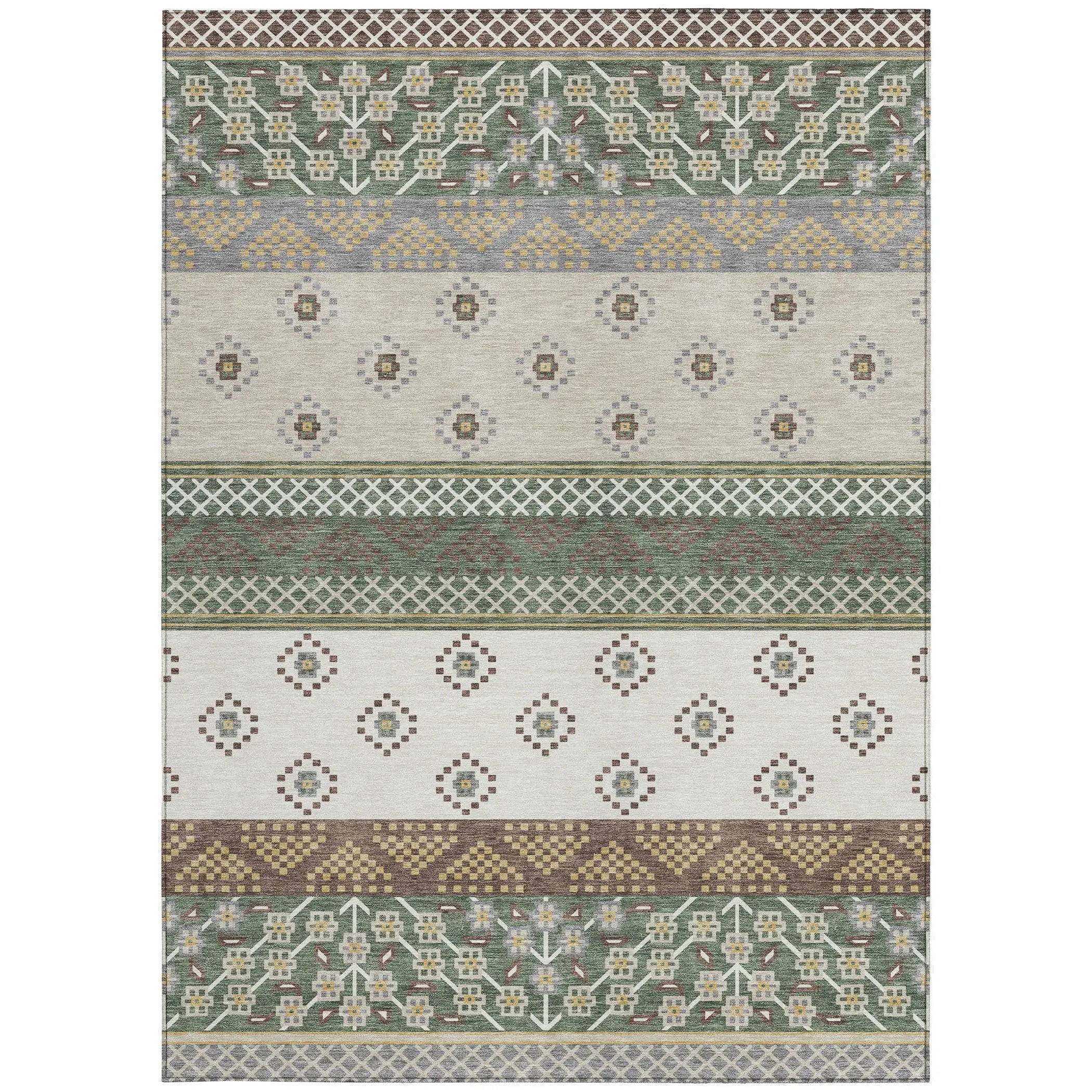 3' X 5' Green And Copper Striped Washable Indoor Outdoor Area Rug Homeroots Outdoor