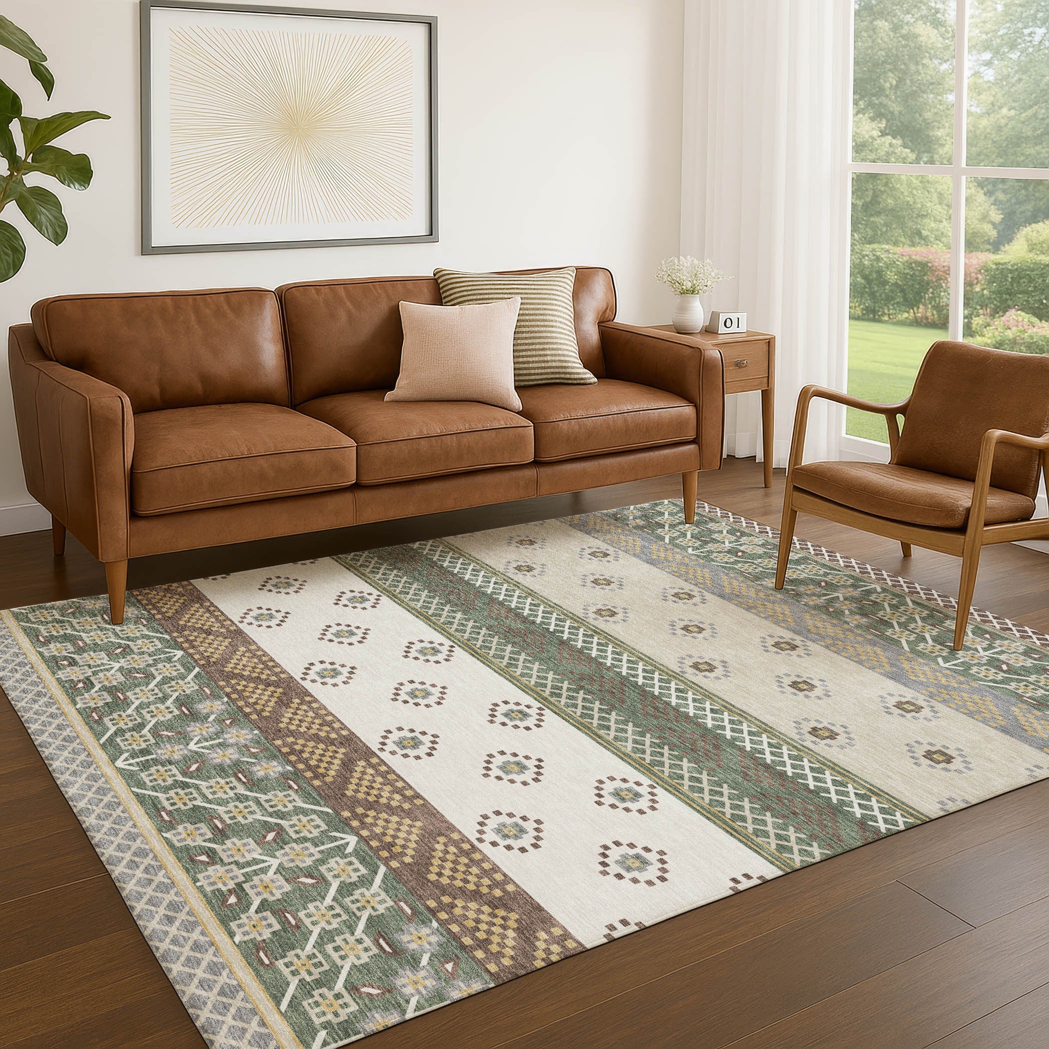 3' X 5' Green And Copper Striped Washable Indoor Outdoor Area Rug Homeroots Outdoor