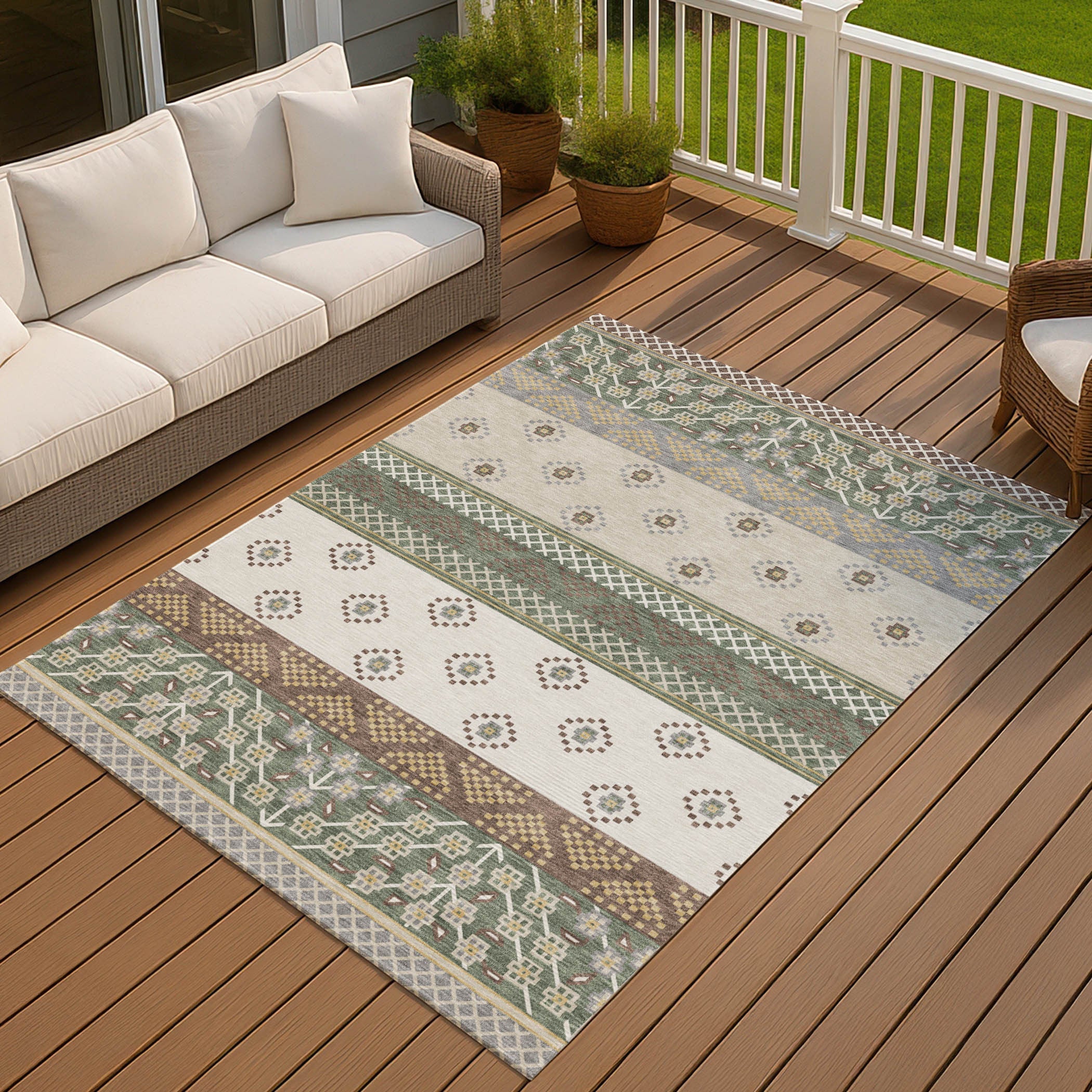 3' X 5' Green And Copper Striped Washable Indoor Outdoor Area Rug Homeroots Outdoor