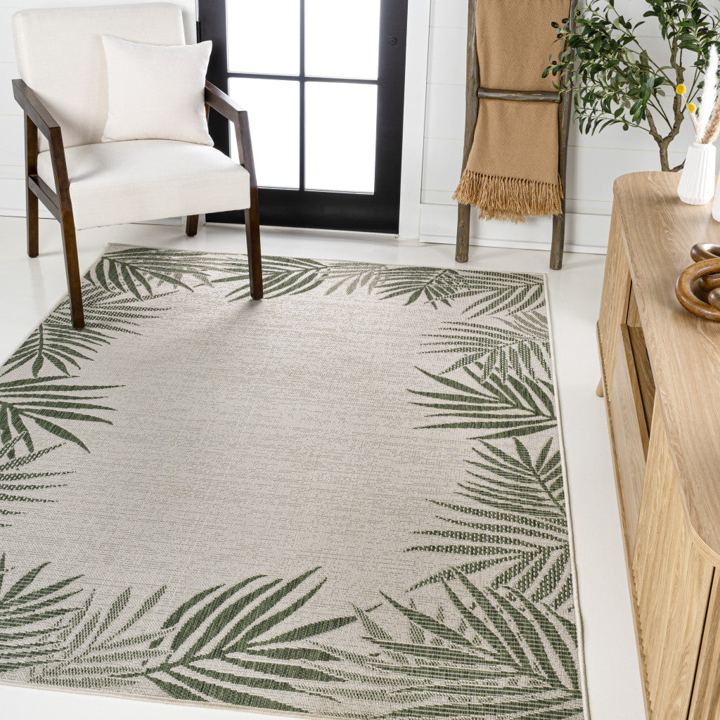 3' X 5' Green And Cream Floral Indoor Outdoor Area Rug - GreatEagleInc