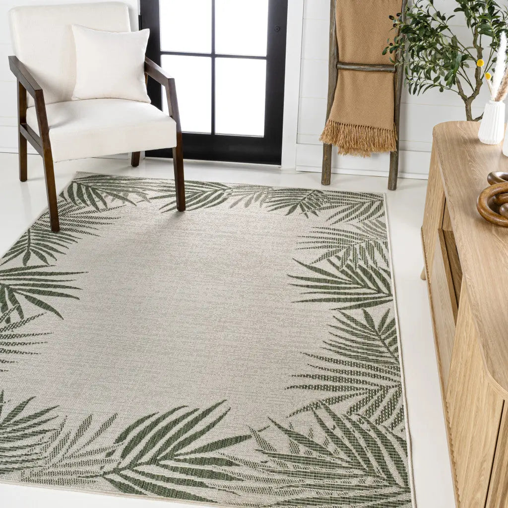 3' X 5' Green And Cream Floral Indoor Outdoor Area Rug - GreatEagleInc