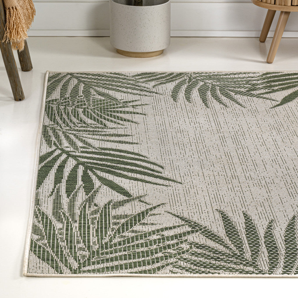 3' X 5' Green And Cream Floral Indoor Outdoor Area Rug - GreatEagleInc