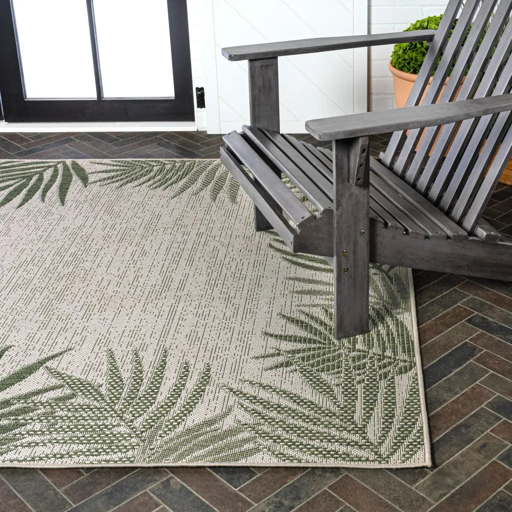 3' X 5' Green And Cream Floral Indoor Outdoor Area Rug - GreatEagleInc