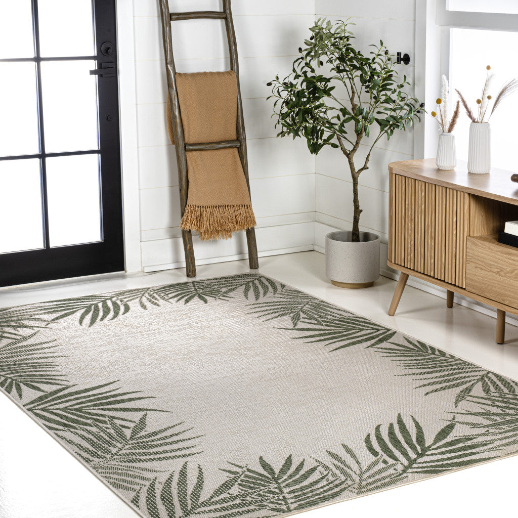 3' X 5' Green And Cream Floral Indoor Outdoor Area Rug - GreatEagleInc