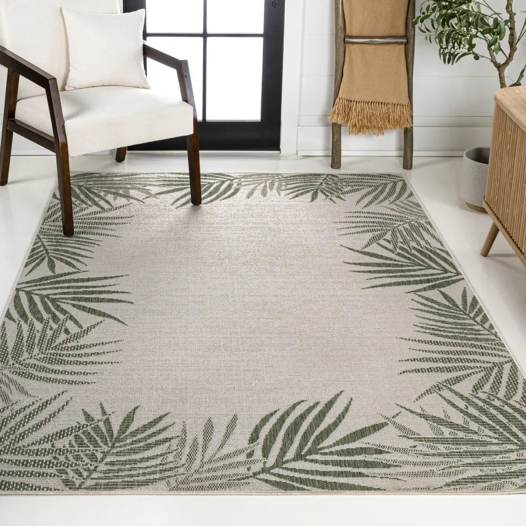 3' X 5' Green And Cream Floral Indoor Outdoor Area Rug - GreatEagleInc