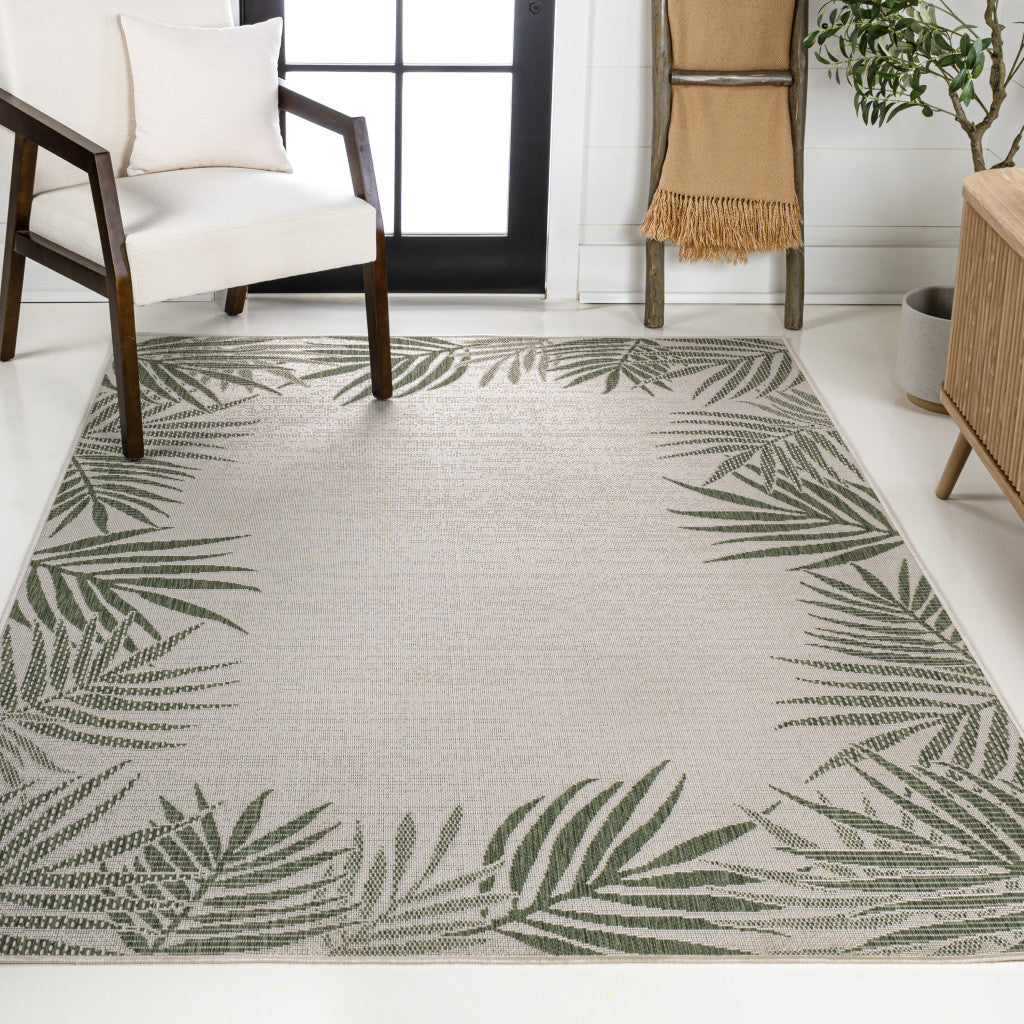 3' X 5' Green And Cream Floral Indoor Outdoor Area Rug - GreatEagleInc