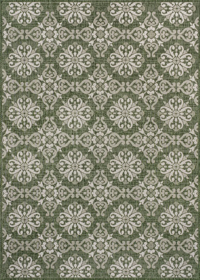 3' X 5' Green And Cream Floral Indoor Outdoor Area Rug - GreatEagleInc