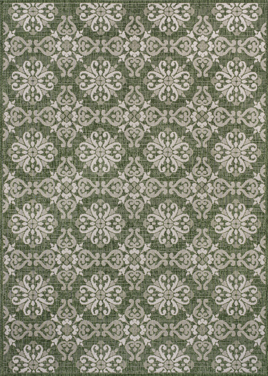 3' X 5' Green And Cream Floral Indoor Outdoor Area Rug - GreatEagleInc
