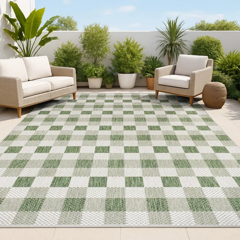 3' X 5' Green And Cream Geometric Indoor Outdoor Area Rug - GreatEagleInc