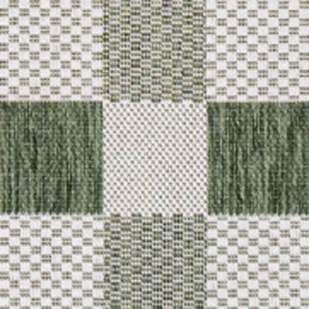 3' X 5' Green And Cream Geometric Indoor Outdoor Area Rug - GreatEagleInc