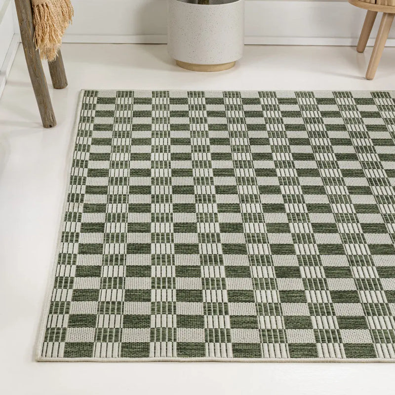 3' X 5' Green And Cream Geometric Indoor Outdoor Area Rug - GreatEagleInc