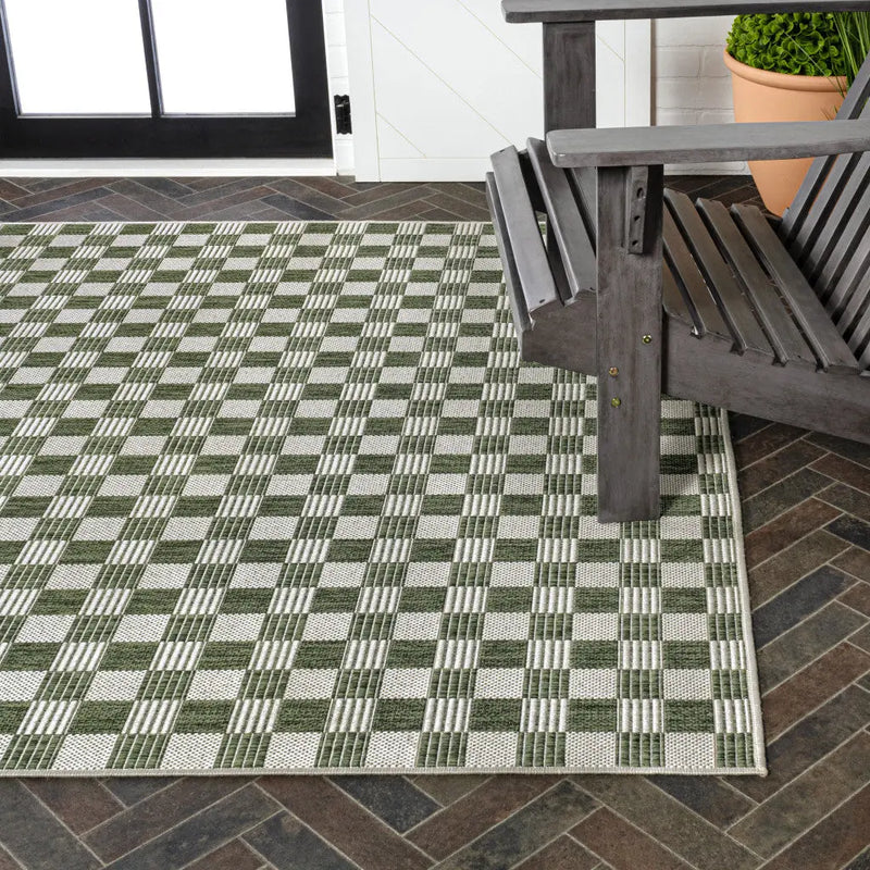 3' X 5' Green And Cream Geometric Indoor Outdoor Area Rug - GreatEagleInc