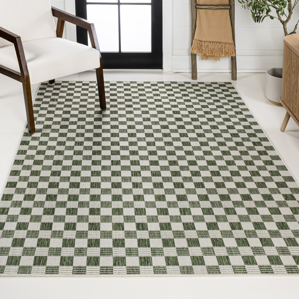 3' X 5' Green And Cream Geometric Indoor Outdoor Area Rug - GreatEagleInc