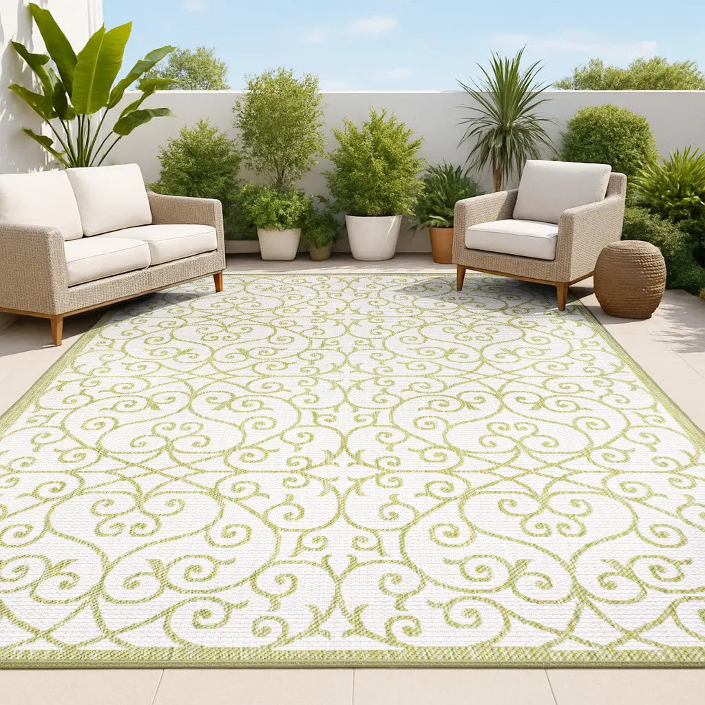3' X 5' Green And Cream Geometric Indoor Outdoor Area Rug Homeroots Outdoor