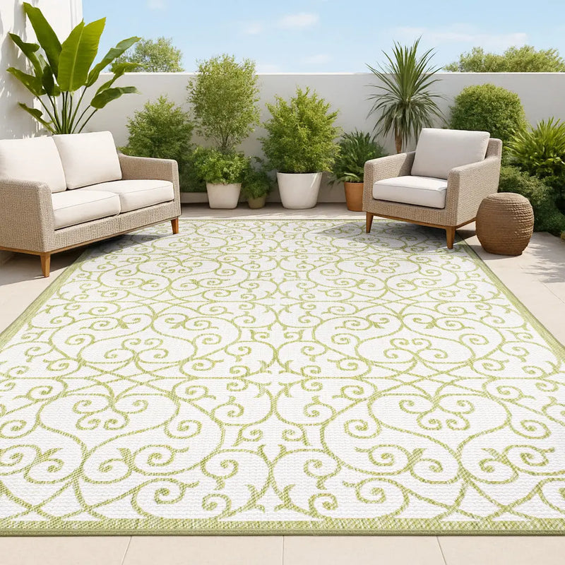 3' X 5' Green And Cream Geometric Indoor Outdoor Area Rug Homeroots Outdoor