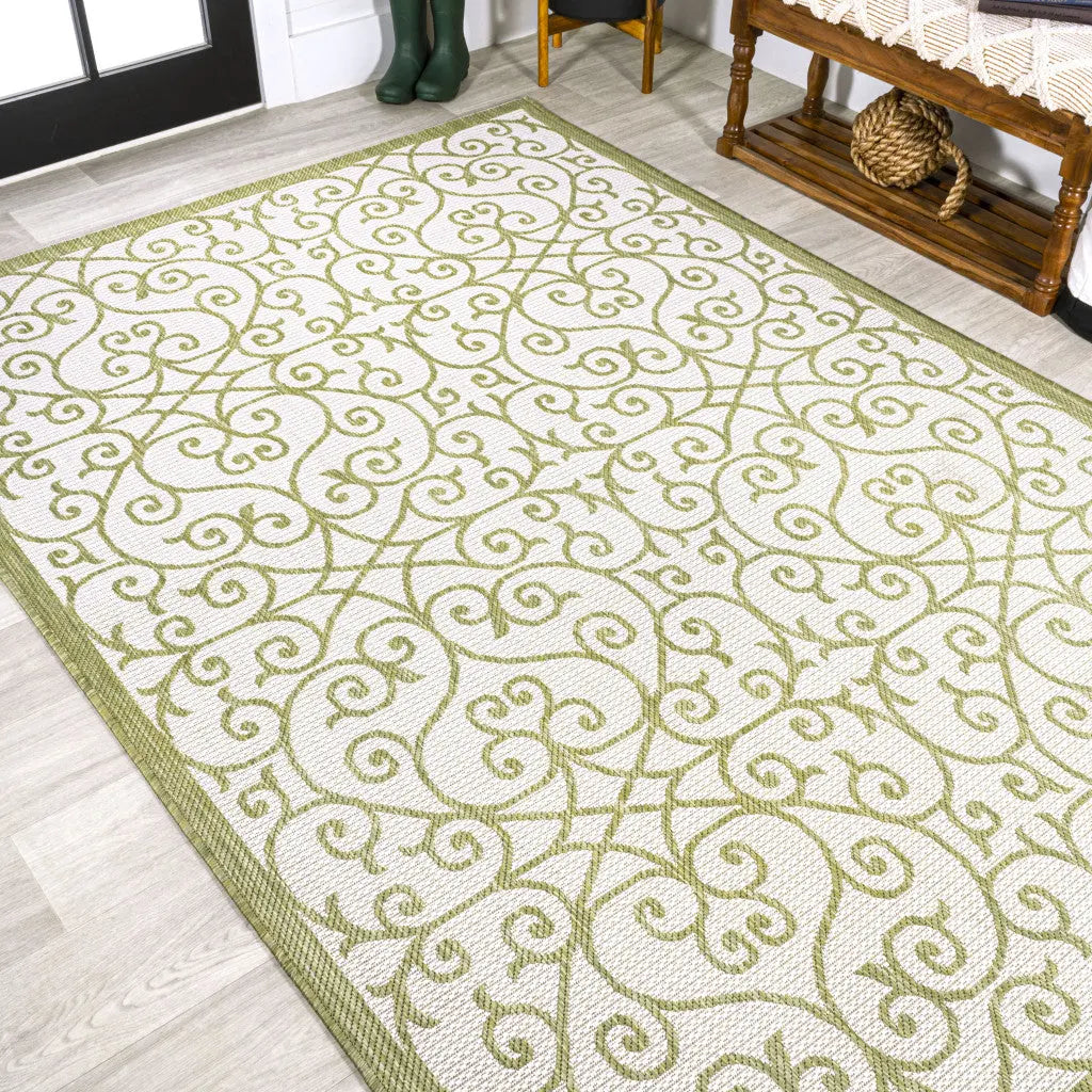3' X 5' Green And Cream Geometric Indoor Outdoor Area Rug Homeroots Outdoor