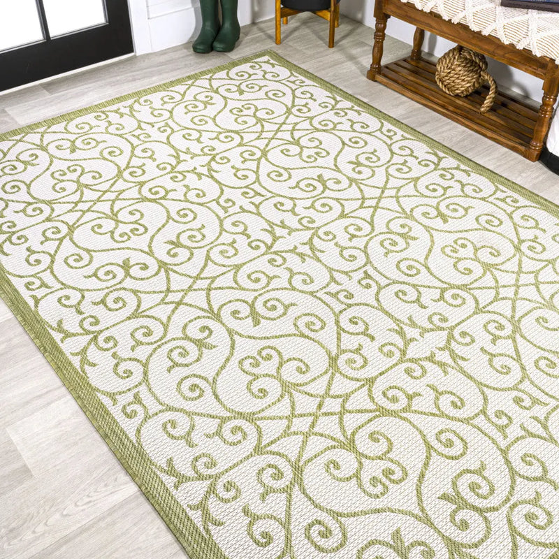 3' X 5' Green And Cream Geometric Indoor Outdoor Area Rug Homeroots Outdoor