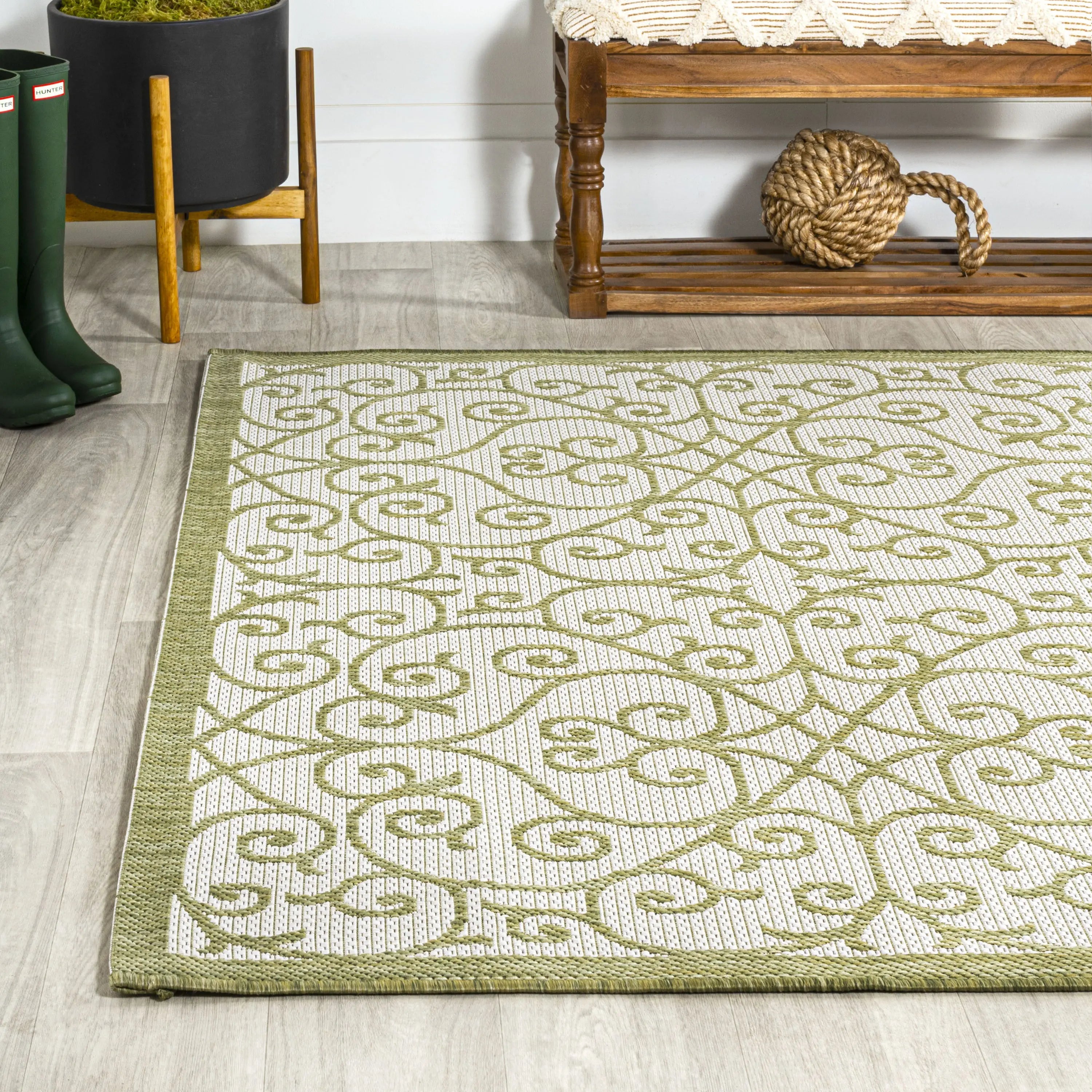 3' X 5' Green And Cream Geometric Indoor Outdoor Area Rug Homeroots Outdoor