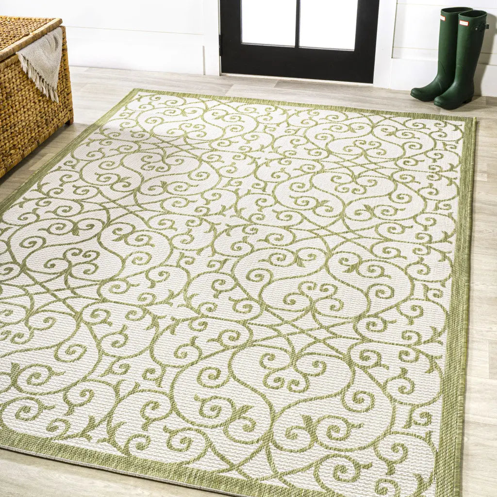 3' X 5' Green And Cream Geometric Indoor Outdoor Area Rug Homeroots Outdoor