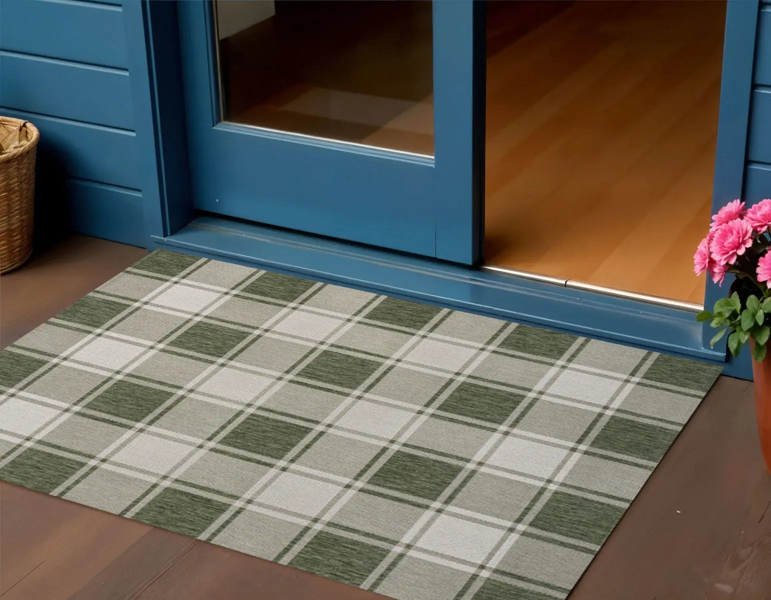 3' X 5' Green And Cream Gingham Indoor Outdoor Area Rug Homeroots Outdoor