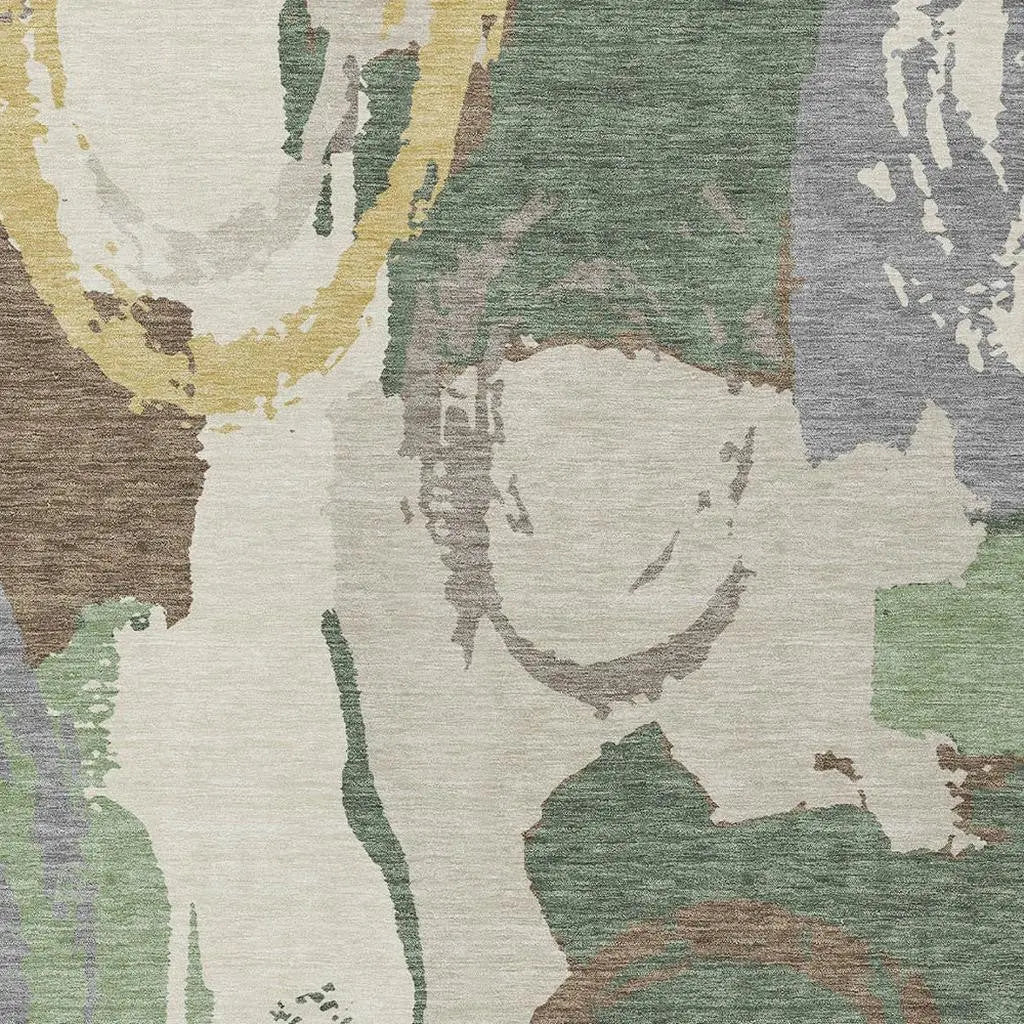 3' X 5' Green And Denim Blue Abstract Washable Indoor Outdoor Area Rug Homeroots Outdoor