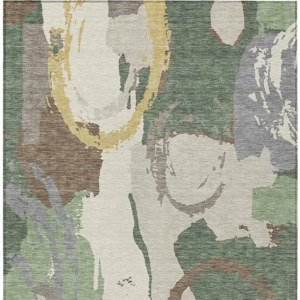 3' X 5' Green And Denim Blue Abstract Washable Indoor Outdoor Area Rug Homeroots Outdoor