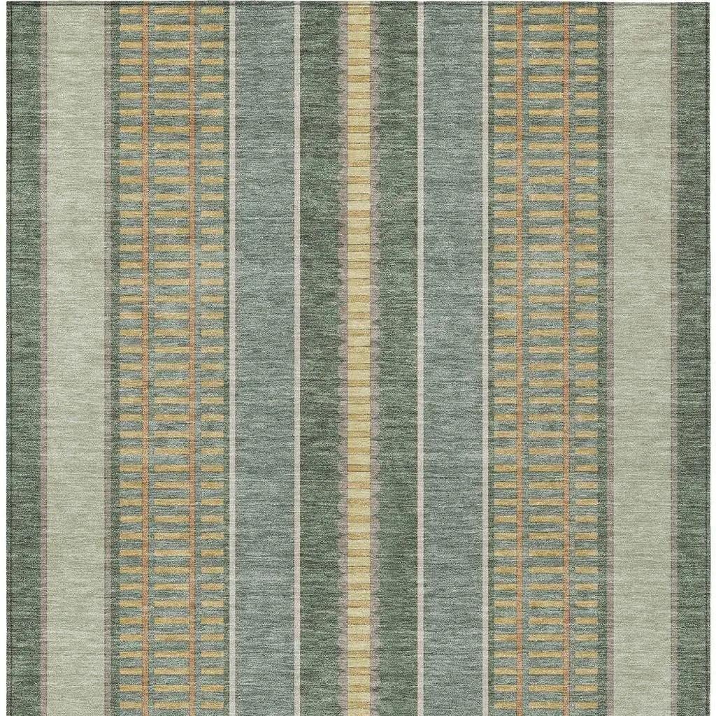 3' X 5' Green And Denim Blue Striped Washable Indoor Outdoor Area Rug Homeroots Outdoor