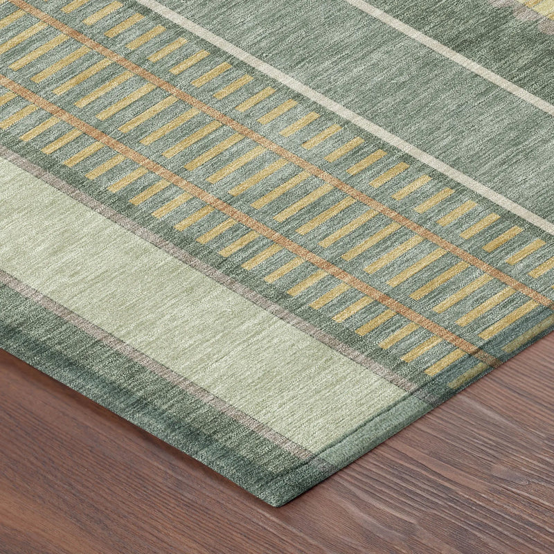 3' X 5' Green And Denim Blue Striped Washable Indoor Outdoor Area Rug Homeroots Outdoor