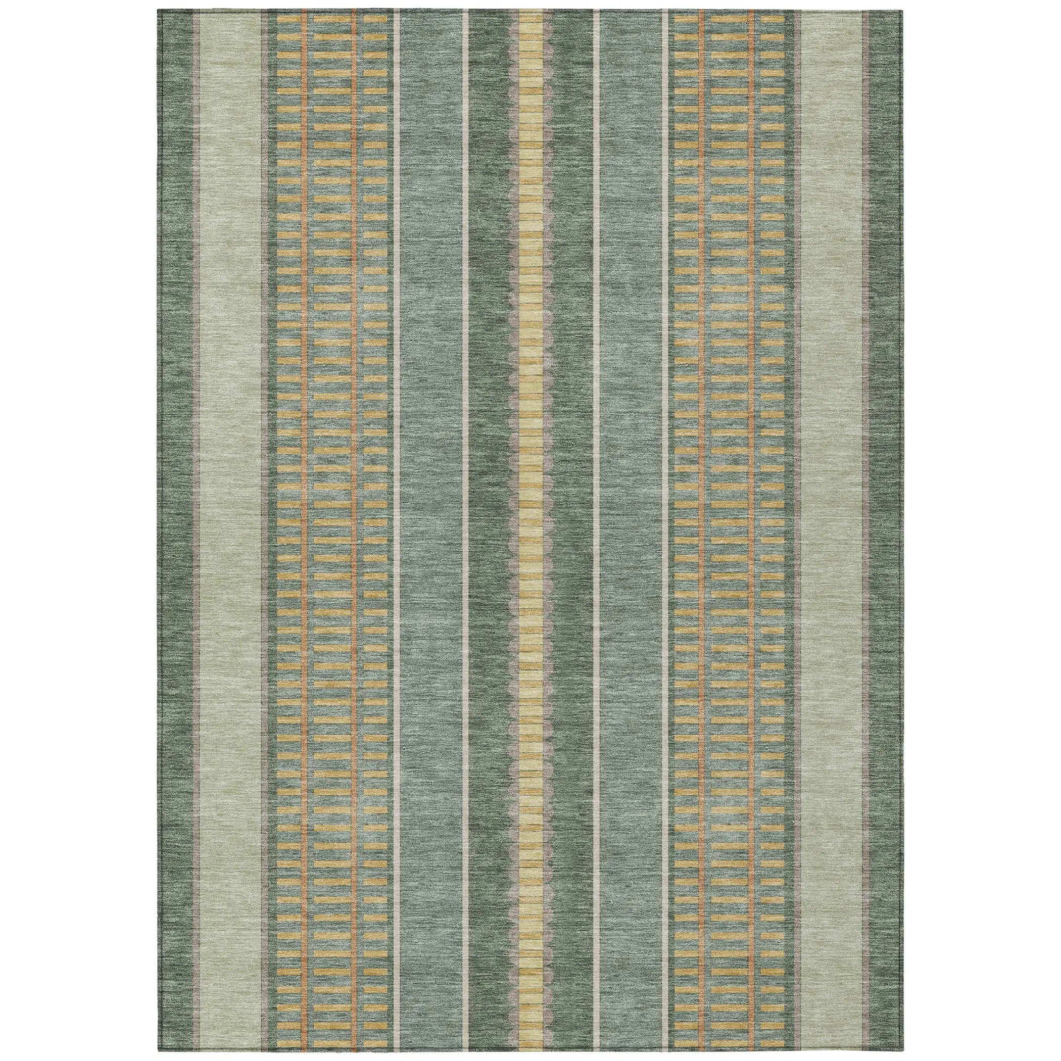 3' X 5' Green And Denim Blue Striped Washable Indoor Outdoor Area Rug Homeroots Outdoor