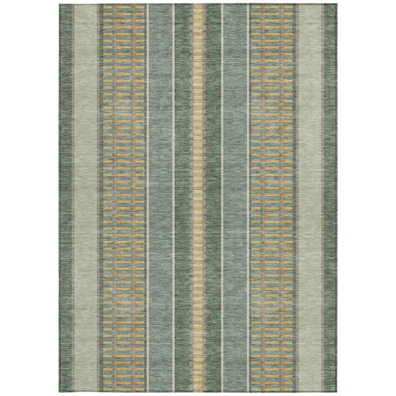 3' X 5' Green And Denim Blue Striped Washable Indoor Outdoor Area Rug Homeroots Outdoor
