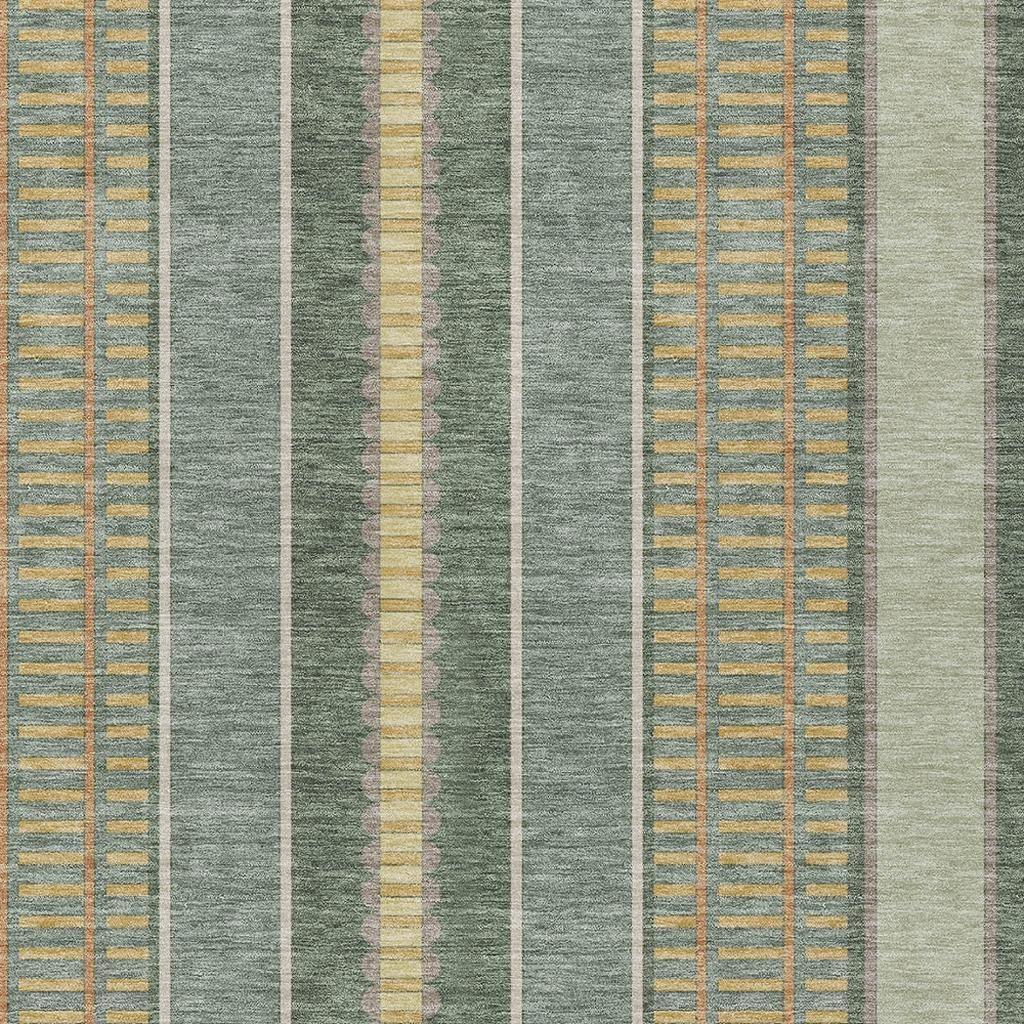 3' X 5' Green And Denim Blue Striped Washable Indoor Outdoor Area Rug Homeroots Outdoor
