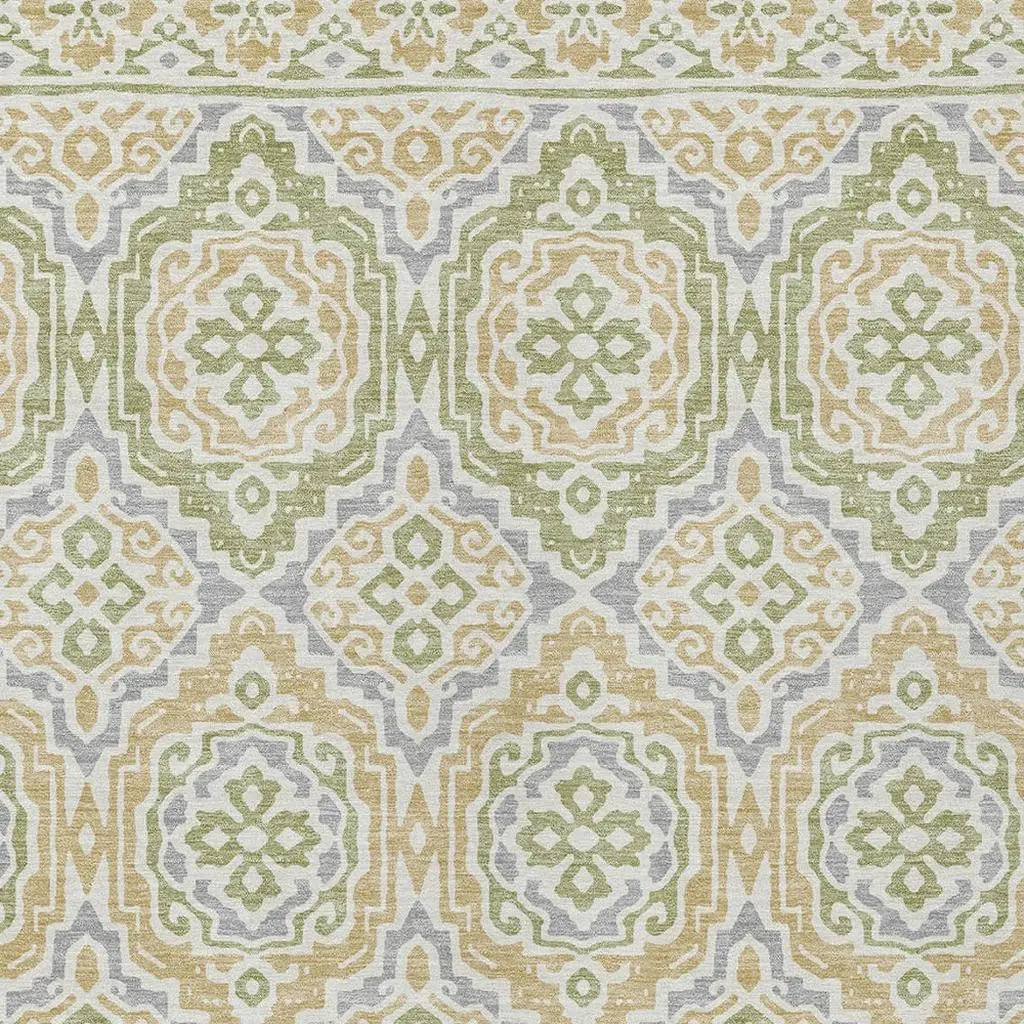 3' X 5' Green And Denim Blue Tribal Washable Indoor Outdoor Area Rug Homeroots Outdoor