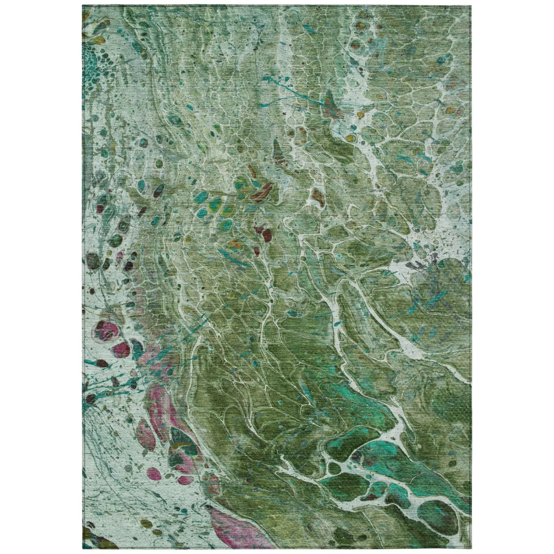3' X 5' Green And Fern Green Abstract Washable Indoor Outdoor Area Rug Homeroots Outdoor